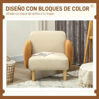 HOMCOM Sofá individual Tapizado en Terciopelo Sofá de Salón con Reposabrazos y Patas de Madera Sofá Pequeño Carga 120 kg para Dormitorio Oficina 72x87x82 cm Crema - details 0
