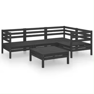 VIDAXL 3082696 conjunto de 5 muebles de jardín fabricados en madera maciza de pino en color negro vida xl - 1