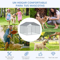 PawHut Perrera de Exterior con Toldo 230x230x175 cm Jaula para Perros Mascotas de Acero Galvanizado con Cerradura para Jardín Patio Plata - details 3