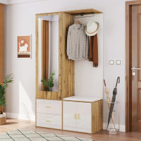 Juego de Guardarropa Elegante en Blanco y Madera-With Espejo Incorporado, Banco Zapatero with Espacio para Zapatos, Ganchos para Accesorios y Barra Colgante Extensible - details 3