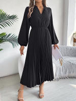 Vestido Largo De Mujer Elegante Con Tres V-Neck Y Cintura Ajustada Estilo Europeo Y Americano Para Otoño E Invierno - details 20