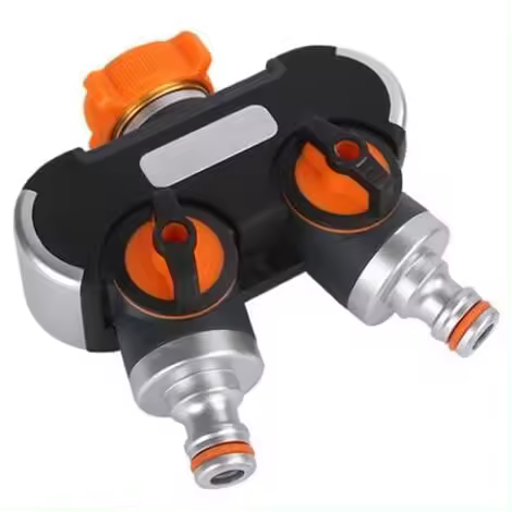 Desviador de manguera de 2 vías: adaptador de grifo en Y de 3/4" y 1/2", flujo de agua ajustable - 1