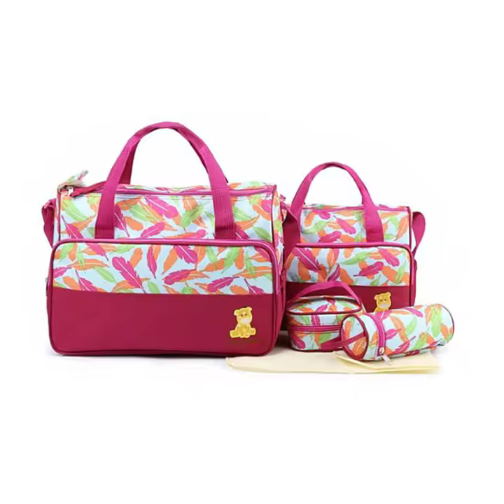 Bolso de mamá de tela Yao con estampado de flores de moda, bolso de cinco piezas, multifuncional, de gran capacidad, para salidas de madre y bebé, bolso cruzado para mamá - 1