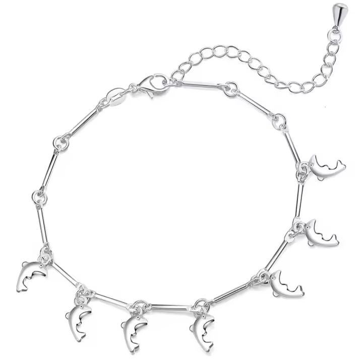 925 Sterling Silver Dolphin Pendant Chain Bracelet for Women's Jewelry - 1