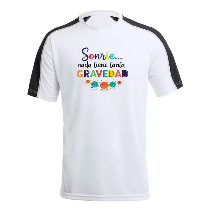 MERCHANDMANIA CAMISETA técnica franja mangas NEGRA frase motivadora sonrisa amigos amistad gente tshirt - 1