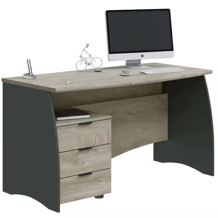 Escritorio con cajonera Estil oficina despacho estudio color roble y gris mesa ordenador mueble 74x136x67cm - 1