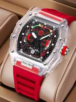 Reloj De Cuarzo Para Hombre Moda Nueva Deportiva Y Elegante Reloj De Pulsera De Lujo Con Correa De Silicona Estilo Tonneau - details 0