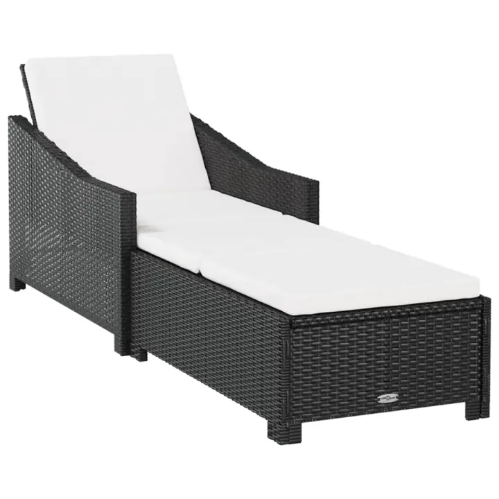 vidaXL Tumbona con cojín ratán sintético Negro, Gris, Sillas de Exterior Ideal para jardín, playa, piscina, terraza Tumbona Piscina Tumbonas Playa Tumbonas Jardín Exterior - 1