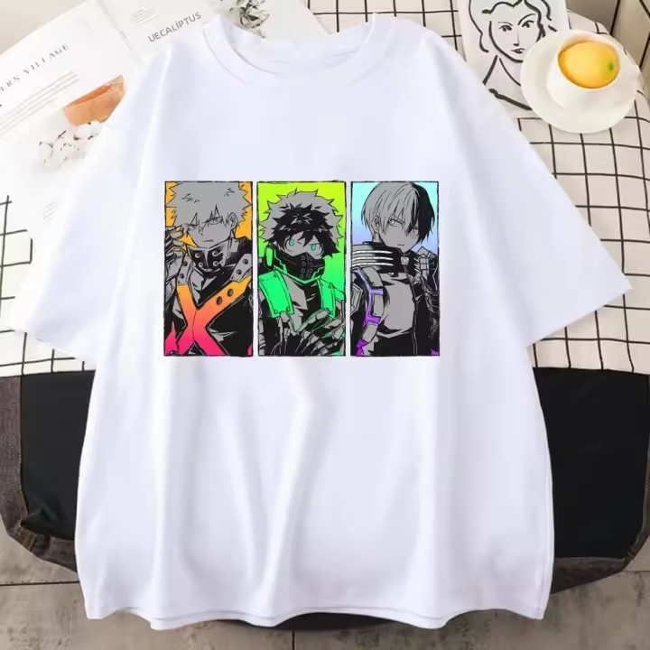 Camiseta Gráfica De Técnica Casual Para Jóvenes Con Estampado De Personajes De Anime Manga T-Shirts Corta Manga Cuello Redondo Para Mujer - 1