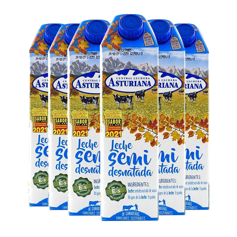 Leche semidesnatada Asturiana 1 litro pack 6 bricks