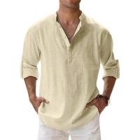 Camisa Casual Para Hombre Ligera De Manga Larga Estilo Henley De Algodón Transpirable Para Playa Camisas Hawái - details 5
