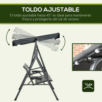 Outsunny Columpio de Jardín de 3 Plazas Banco Balancín para Exterior con Toldo Ajustable Asiento de Ratán 2 Portavasos 2 Bandejas y Marco de Acero para Terraza Patio 204x112x150 cm Gris - details 4