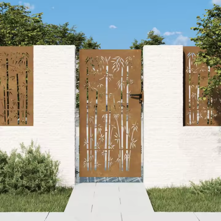 vidaXL Puerta de jardín acero corten diseño bambú 85x175 cm - 1