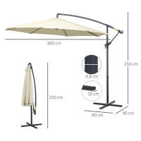 Outsunny Sombrilla de Jardín Ø300x250 cm Parasol Excéntrico Inclinable con Manivela Base Cruzada y Soporte de Metal 8 Varillas para Terraza Exterior Balcón Beige - details 2