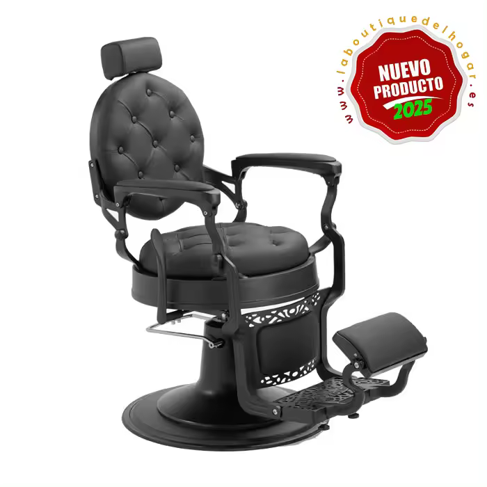 Sillón Clásico de Barbero hidráulico estilo Vintage con reposapies integrado Modelo LBH Mack Black Negro 2025 - 1