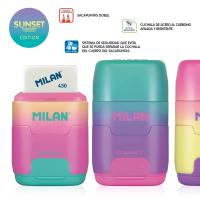 MILAN 4721116 - 1x Afilaborra Combinación de Goma de Borrar y Sacapuntas Doble. COMPACT Sunset, Material Escolar Primaria, Secundaría y Universidad, Recambio, Colores Surtidos (Verde, Rosa, Violeta y Amarillo), Vuelta al Cole, Colegio - details 5