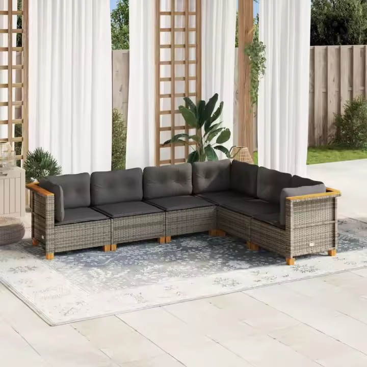 vidaXL Set de muebles de jardín 6 pzas y cojines ratán sintético gris - 1