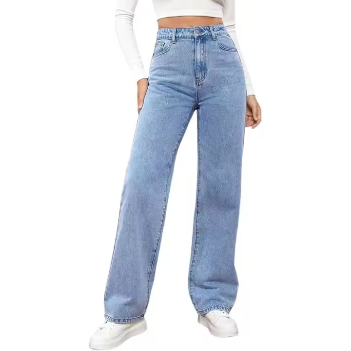 Vaqueros de Pierna Ancha y High Belt, recto para Mujer Vaqueros de Pierna, Vaqueros microelásticoSueltos de pierna Ancha y High Belt - 1