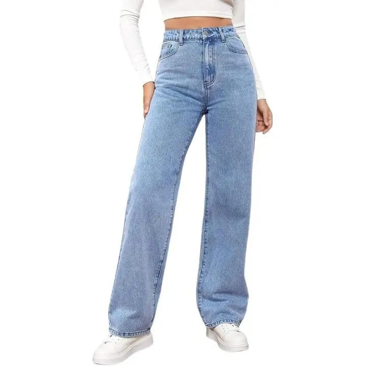 Vaqueros de Pierna Ancha y High Belt, recto para Mujer Vaqueros de Pierna, Vaqueros microelásticoSueltos de pierna Ancha y High Belt - 1