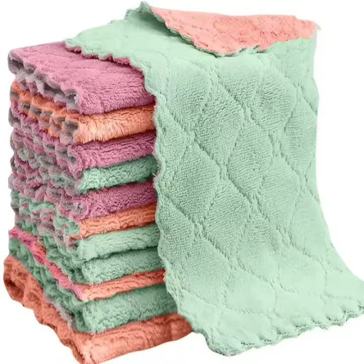 10pcs Ropa De Limpieza Absorbente De Felpa Coral Cationica Doble Capa No Desprendiéndose Para Lavado De Platos Y Hogar - 1