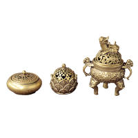 Brass Pocket Lotus Jiuding Incense Burner Hollow Mini Incense Holder Garden Statue Sculpture from Mainland China - details 4