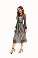 Vestido Largo De Mujer Negro Con Manga Completa Estilo O-Neck Lace A-Line Vestido Casual De Verano Para Mujer - details 1