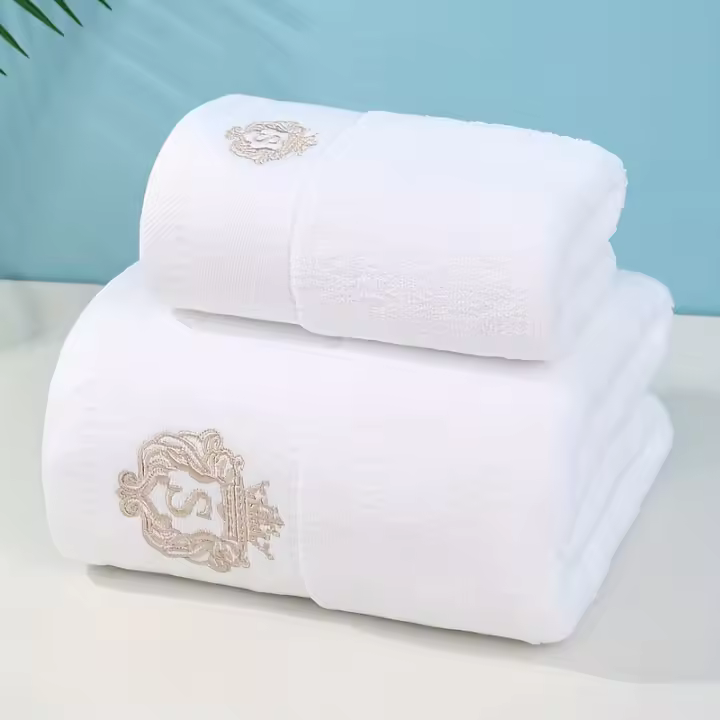 Juego De Toallas De Baño 2 Piezas Algodón Blanca Con Bordado De Letras Talla 33*74cm Toalla De Mano Y Toalla De Baño Regalo Para Hombres Y Mujeres - 1