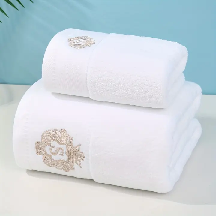 Juego De Toallas De Baño 2 Piezas Algodón Blanca Con Bordado De Letras Talla 33*74cm Toalla De Mano Y Toalla De Baño Regalo Para Hombres Y Mujeres - 1