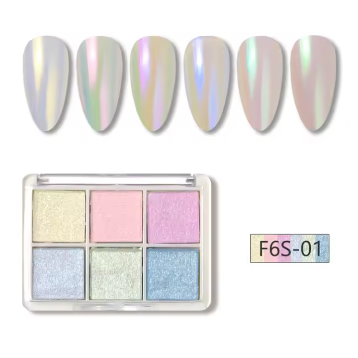 6 Colors Chrome Nail Powder, Shimmering Glitter, Powder Pigment Pearl Effect for Nail Decor Manicure Nail Art - 1