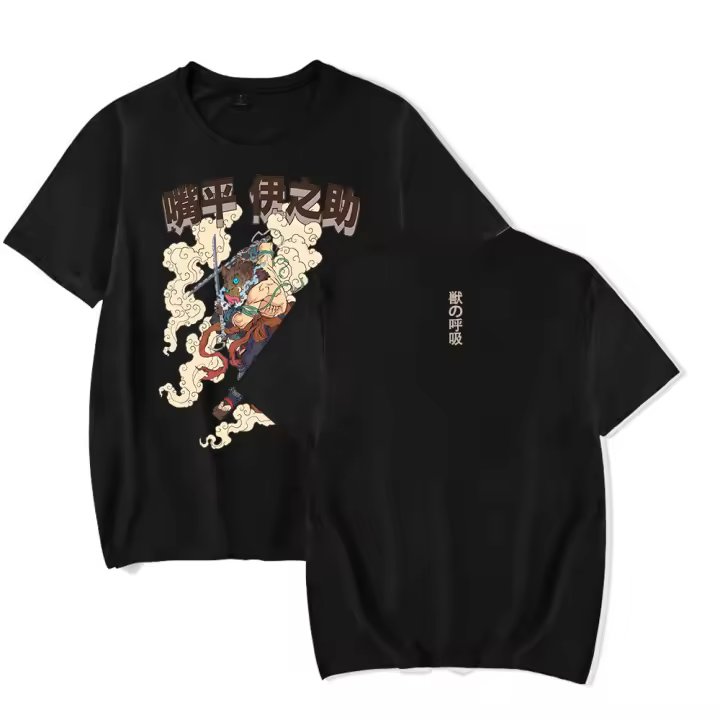 Camiseta Wahed Ácido Vintage Lavada Anime Demon Slayer Oversize Streetwear Manga Corta Kimetsu No Yaiba Tops Tees Para Hombre - 1