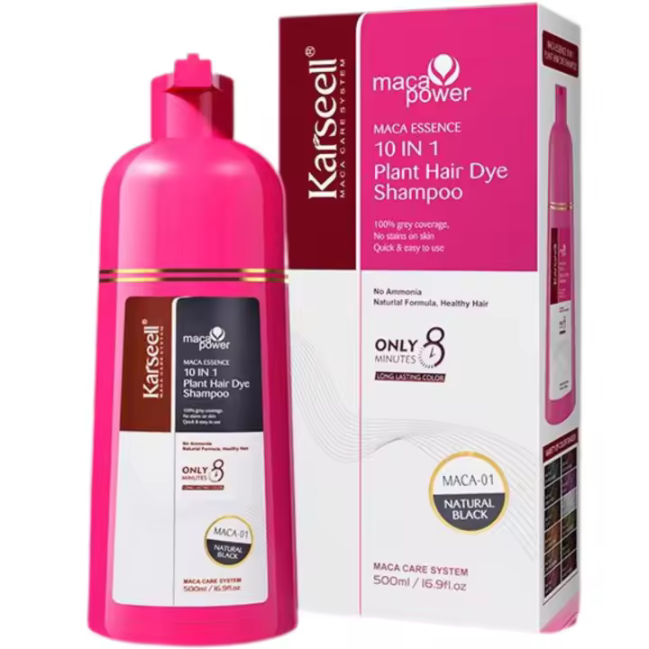 KARSEELL - Champú Tinte Cabello 10 en 1 Cubre Canas Tinte Instantáneo Champú Pelo Color Cabello Sin Parabenos Sin Siliconas Sin Amoniaco Hombres y Mujeres 500ml. - Negro Natural - 1