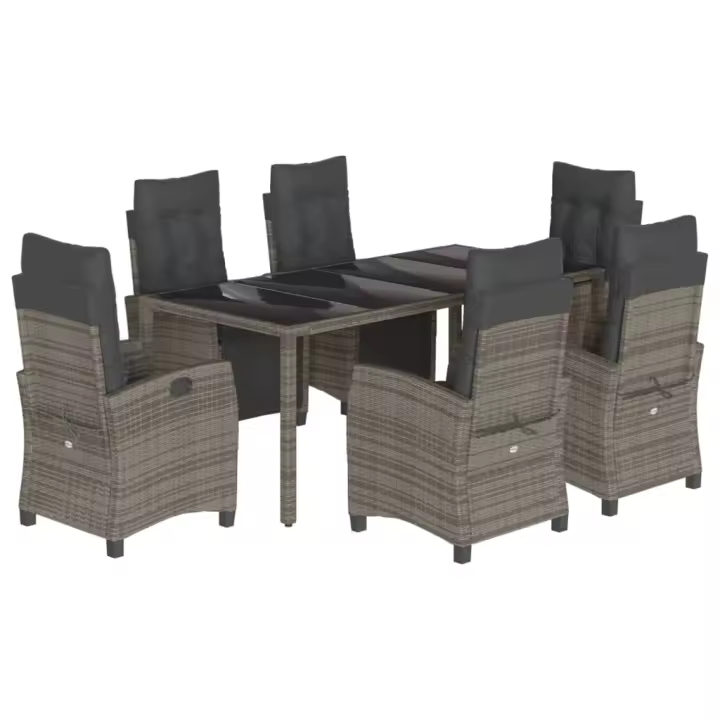 vidaXL Set comedor jardín 7 pzas y cojines ratán sintético gris - 1