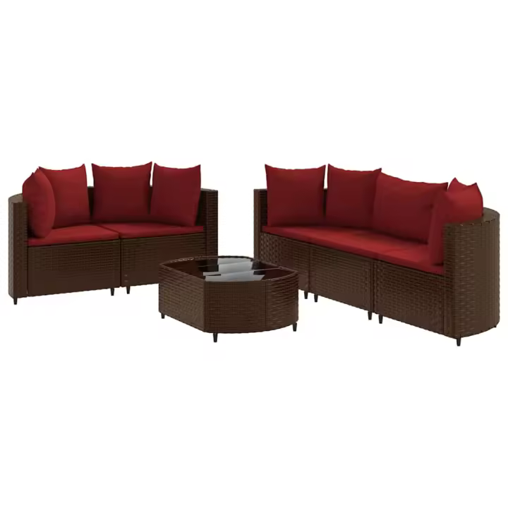 vidaXL Set sofás de jardín 6 piezas y cojines ratán sintético marrón - 1