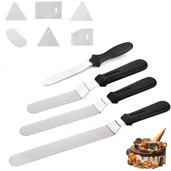 4 piezas de acero inoxidable doblado pastelería espatulascon, 6 piezas pastel raspador, conjunto de herramientas de decoración de pasteles, para pasteles, magdalenas y glaseadas - 1