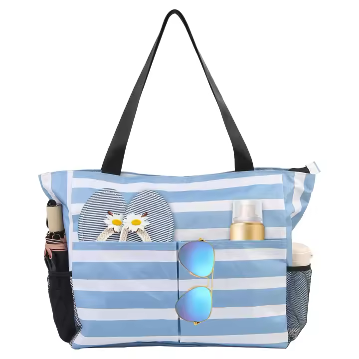 Bolsas de playa para mujer, bolsas de playa grandes, bolsa de playa impermeable con cremallera, bolsa de piscina para viajes de vacaciones, azul - 1