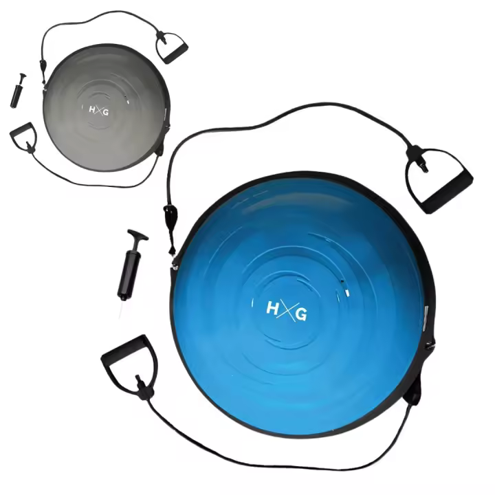 HxG Balance Trainer Fitball ·  Bosu 58 cm Azul con Inflador y Gomas Elásticas · Superficie Antideslizante · Tecnología Anti-explosión · Semiesfera para Yoga, Fitness, Pilates y Equilibrio · Varios Colores - 1