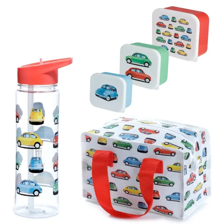 Puckator Pack Escolar Botella de Agua + Bolsa Almuerzo + 3 Tuppers Coches Set Infantil Almuerzo o Merienda Regalos para Niños y Niñas - 1
