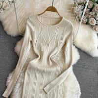 Vestido De Encaje Con Manga Larga Para Mujer Ropa De Fiesta Retro O-Neck Ajustado Estilo Coreano Poliéster Mid-Calf - details 27