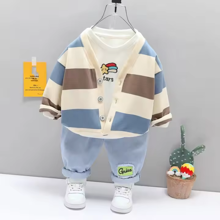 Ropa De Bebé Para Primavera/Otoño Conjunto De 3 Piezas Niños Niñas Camisa Chaleco Pantalones Estilo Casual Traje Infantil - 1