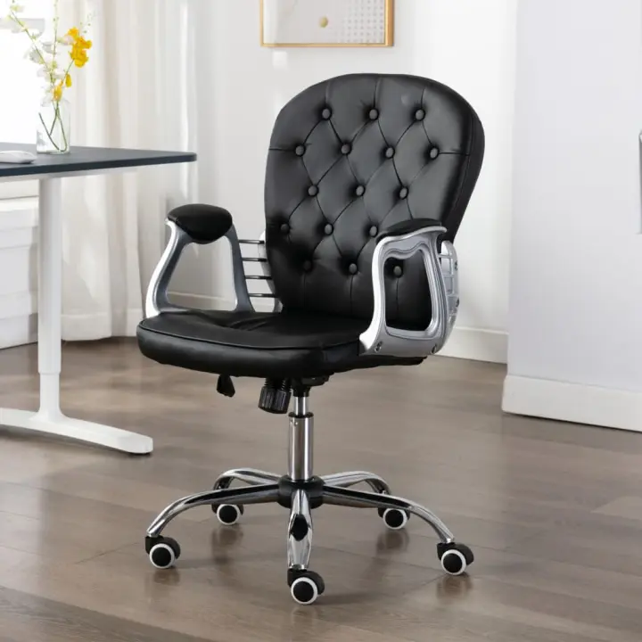 vidaXL Silla de oficina giratoria de cuero sintético en color Blanco/Negro/Rosa | cómodas modernas ergonómicas para comedor cocina salón hogar - 1