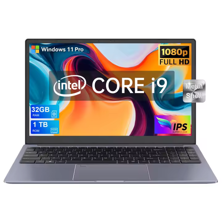 VANWIN Portátil 15,6 pulgadas con 32GB RAM 1TB SSD Portátil, Windows 11 Pro, Procesador Intel i9-8950HK (Hasta 4,8 GHz), Pantalla 1920P FHD, BT 5,1, WiFi 6, USB3.0, type_C, Katería de Lara duración with teclado en Español - 1