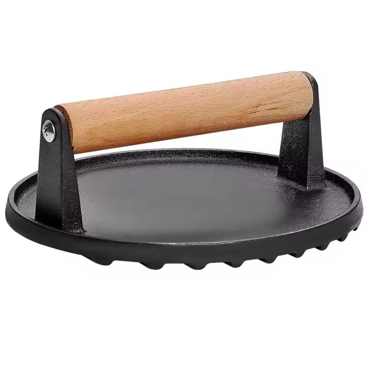 Prensa De Hamburguesa De Hierro Fundido Resistente Con Mango De Madera Redonda Y Rectangular Ideal Para Blackstone Griddle Y Flat Tops - 1