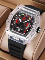 Reloj De Cuarzo Para Hombre Con Caja Transparente Correa De Silicona Manos Luminosas Calendaría Estilo Deportivo Relajado - details 0