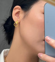 Personalizado elegante Círculo trenzado joyería de estilo casual de encaje de Diamantes Redondo Signo de Diseño de Titanium de Maple Chapado en oro pendientes - details 5