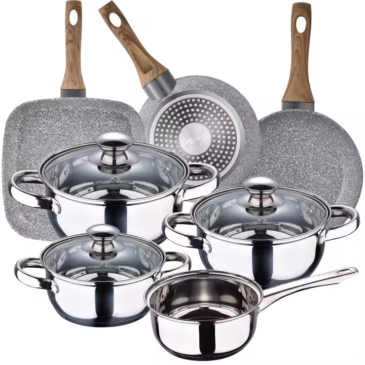 San Ignacio Batería de Cocina 7 Piezas Faro de Acero Inoxidable con Sartenes y Grill Daimiel en Aluminio Forjado - 1