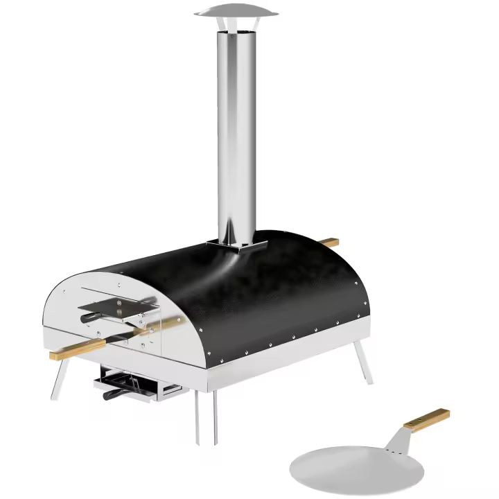 Outsunny Mini Horno de Pizza Exterior Portátil Horno de Leña con Piedra Refractaria Ø33 cm Pala Mangos de Madera Termómetro y Bandeja Giratoria para Jardín Terraza Camping Patio - 1