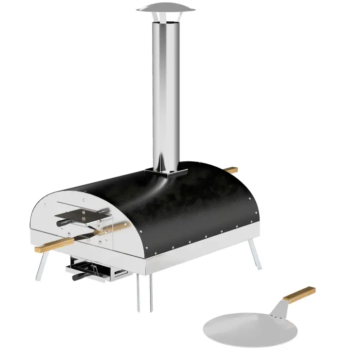 Outsunny Mini Horno de Pizza Exterior Portátil Horno de Leña con Piedra Refractaria Ø33 cm Pala Mangos de Madera Termómetro y Bandeja Giratoria para Jardín Terraza Camping Patio - 1