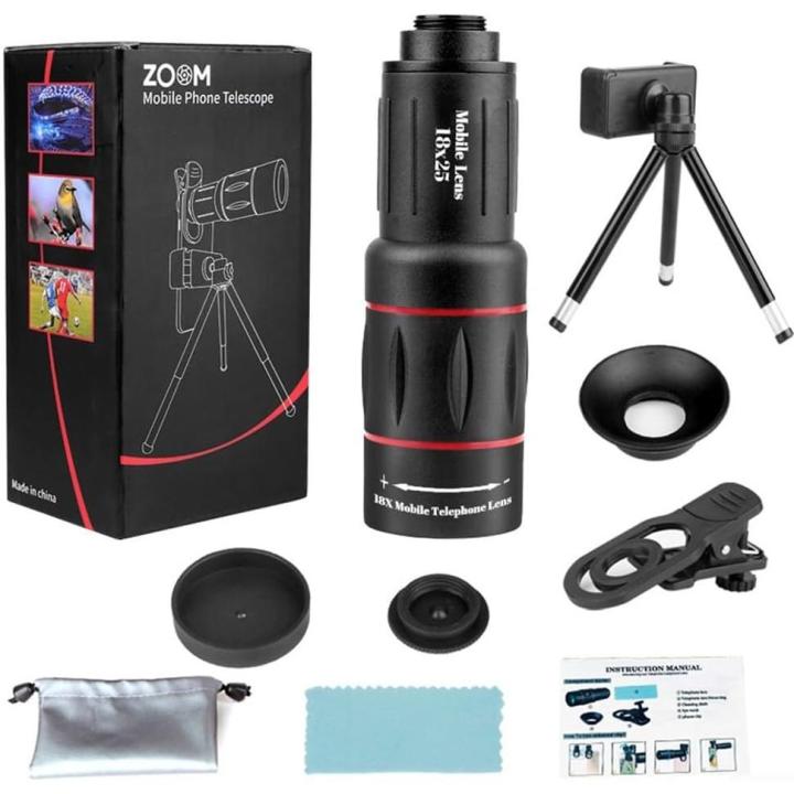 BIT Teleobjetivo para smartphone de 18 aumentos con trípode extensible