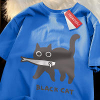 Camiseta De Algodón Oversize Para Hombres Y Mujeres Con Diseño De Gato Negro Comiendo Pescado Estilo Japonés Camiseta De Moda Imprimida Transpirable Para Verano - details 17