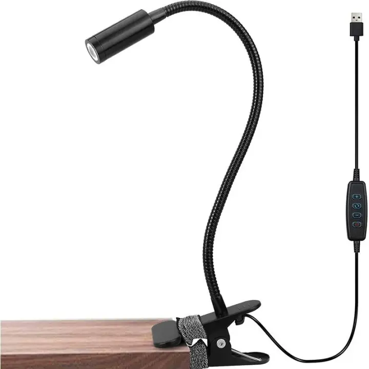 Lámpara de lectura LED con clip para escritorio, 3 luces de brillo, luz nocturna para libros, cuello flexible de 360°, control táctil, protección para los ojos, ideal para computadora de escritorio y cabecera. - 1